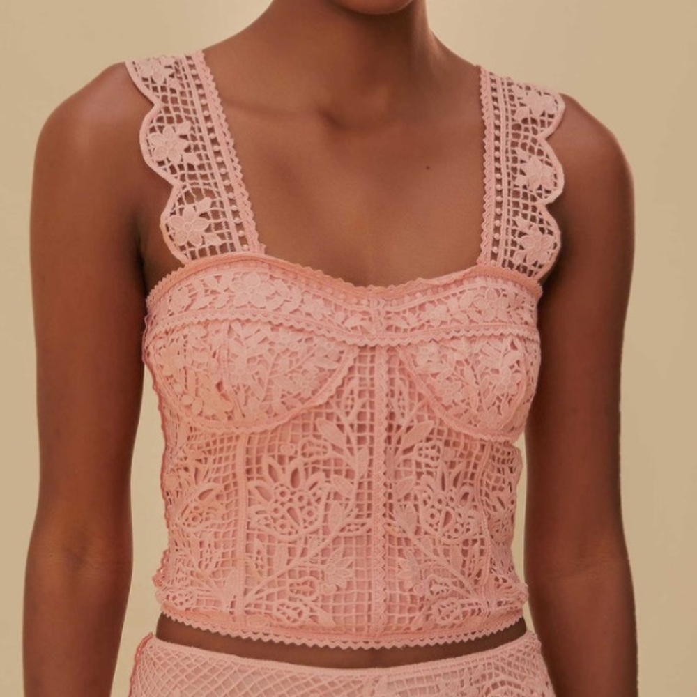 Farm Rio Light Pink Guipure Sleeveless Crop Top